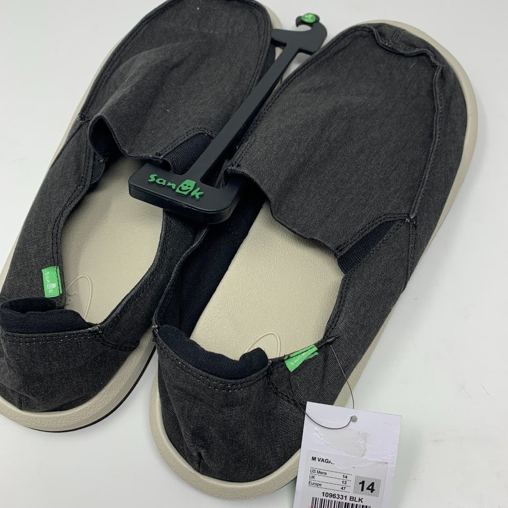Sanuk Men's Pick Pocket Slip-on Hemp Shoes Black - Picture 3 of 6